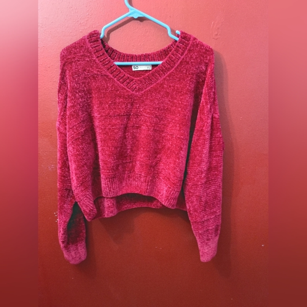 SO Women's V-Neck Sweater in Rich Red